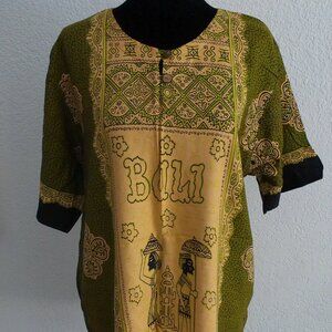 Bali light green and yellow Indonesia Traditional Men Batik, Size: Large